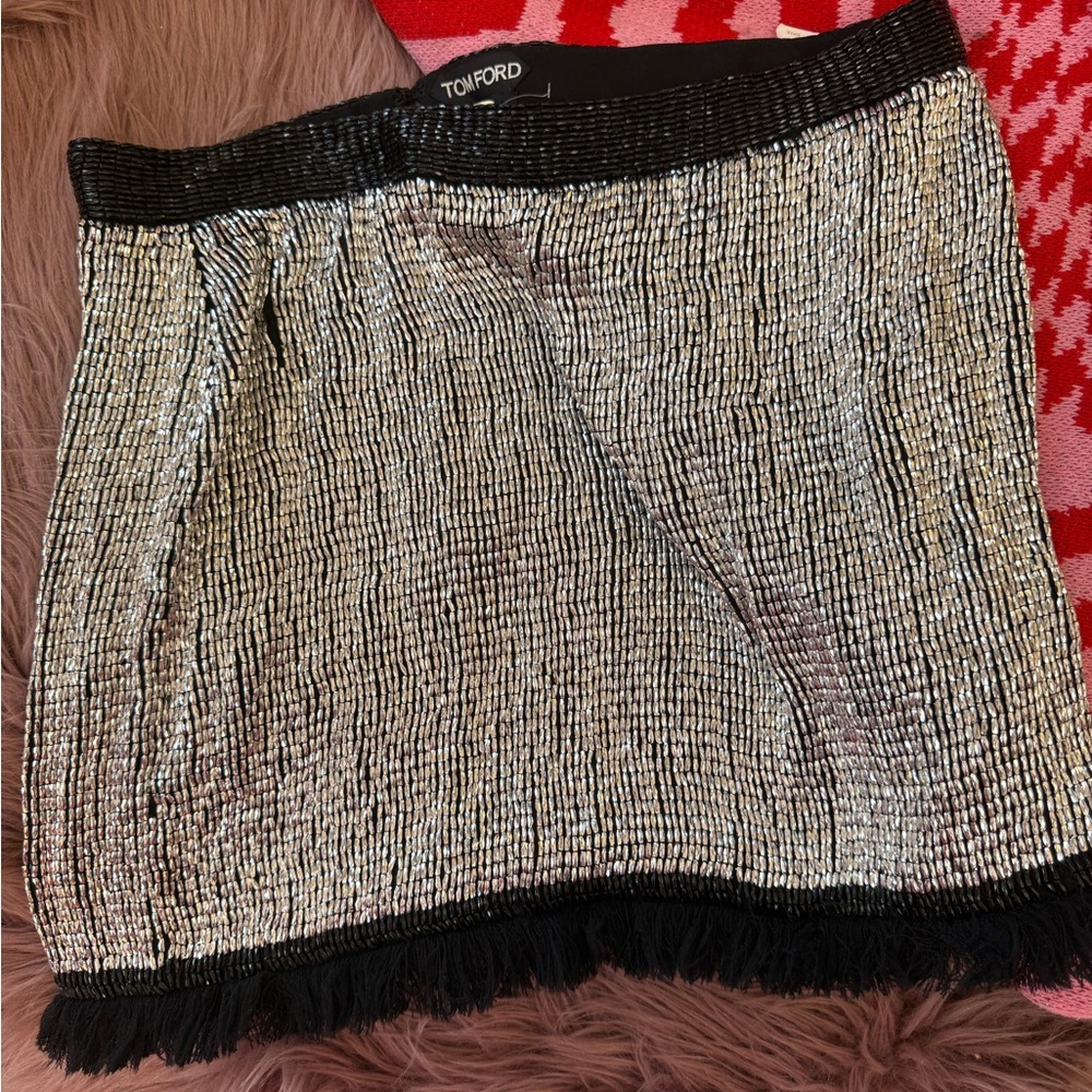 Tom Ford Silver Beaded Mini Skirt